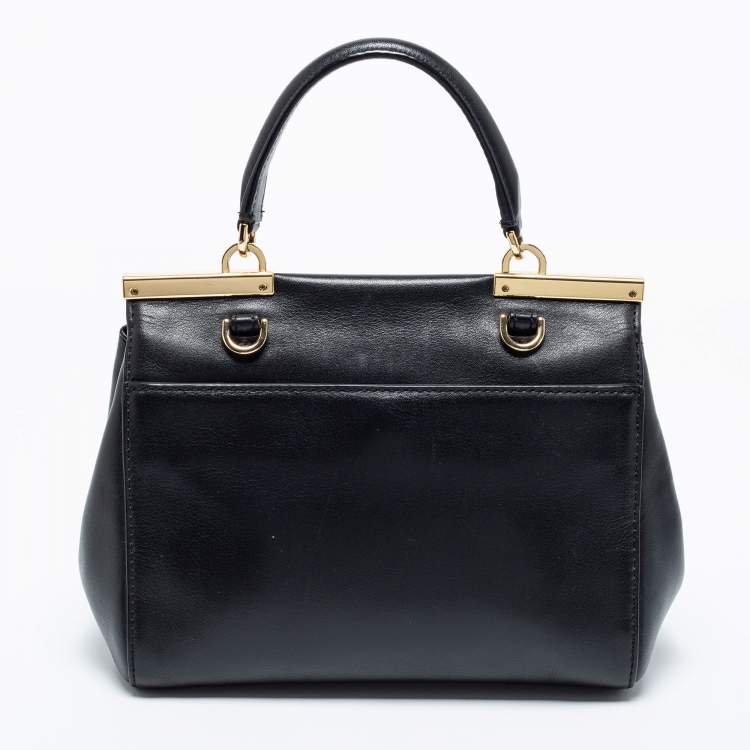 Pre Owned Michael Kors Black Leather Small Marlow Top Handle Bag