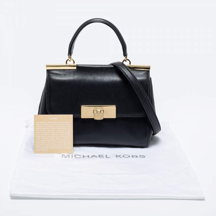 Pre Owned Michael Kors Black Leather Small Marlow Top Handle Bag