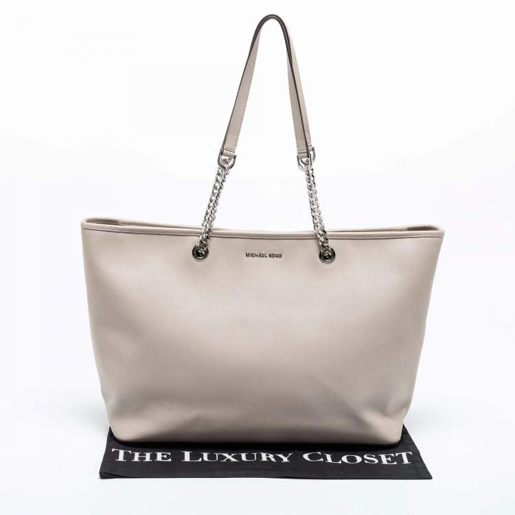 Pre Owned Michael Kors Grey Saffiano Leather Jet Set Tote