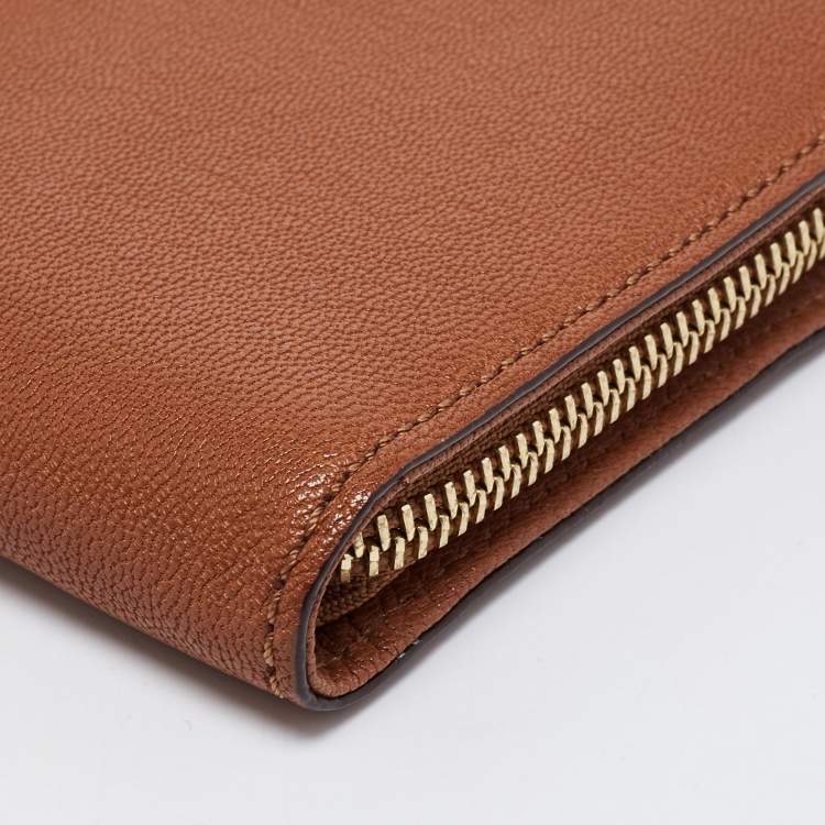 Pre Owned Michael Kors Caramel Brown Leather Hamilton Zip Around Wallet