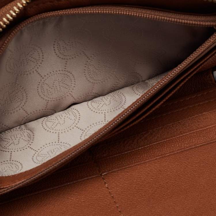 Pre Owned Michael Kors Caramel Brown Leather Hamilton Zip Around Wallet