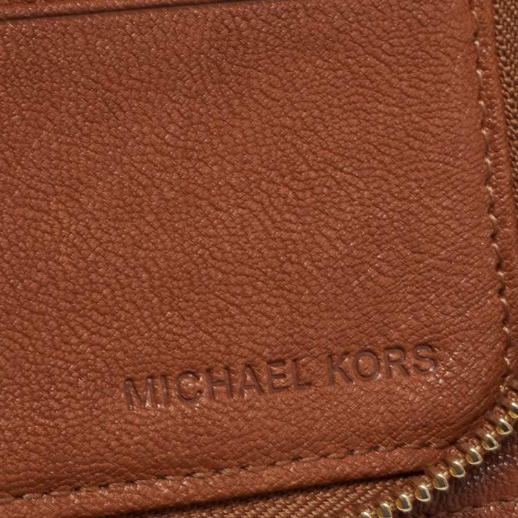 Pre Owned Michael Kors Caramel Brown Leather Hamilton Zip Around Wallet