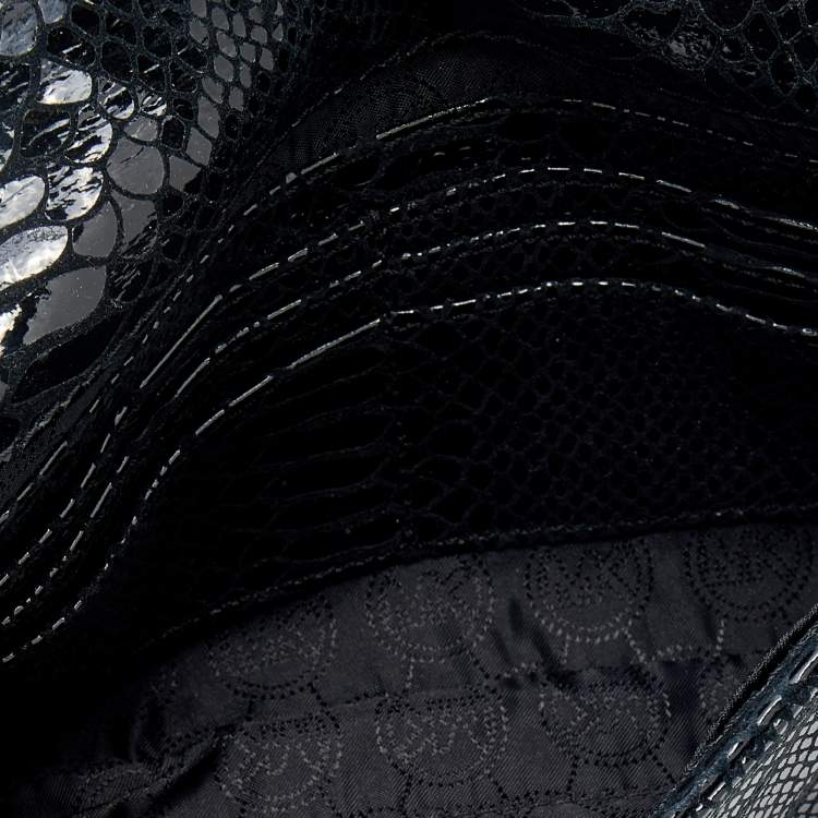 Pre Owned Michael Kors Metallic Black Python Effect Leather Flap Chain Clutch