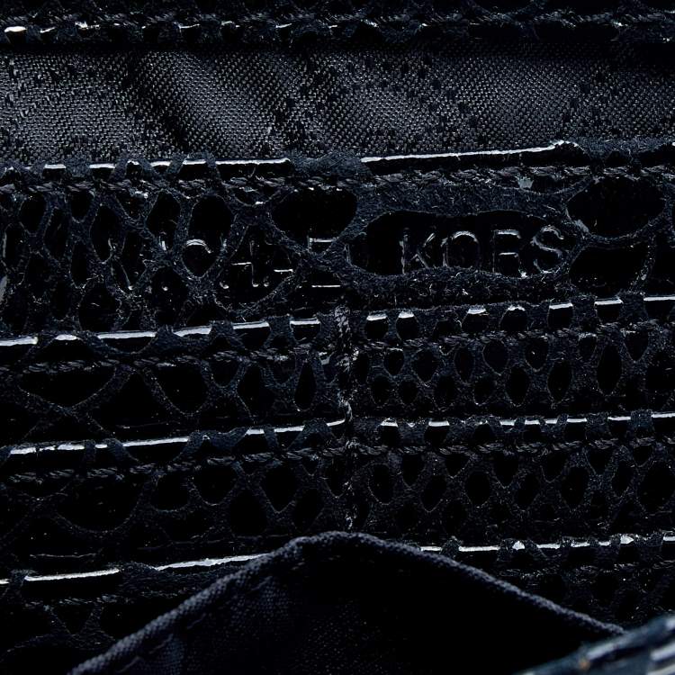 Pre Owned Michael Kors Metallic Black Python Effect Leather Flap Chain Clutch