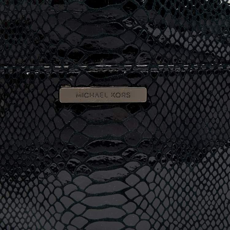 Pre Owned Michael Kors Metallic Black Python Effect Leather Flap Chain Clutch