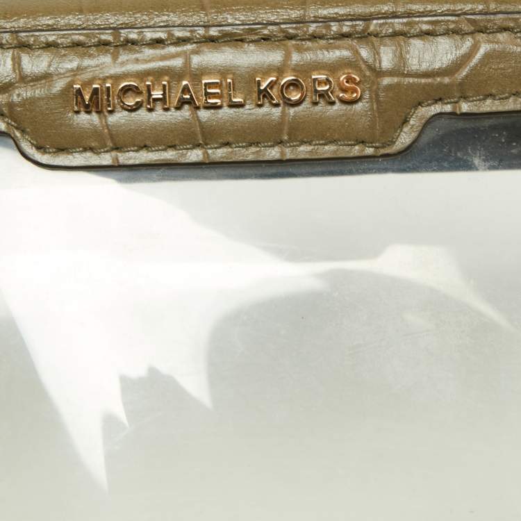Pre Owned Michael Kors Green  PVC and Croc Embossed Ginny Crossbody Bag