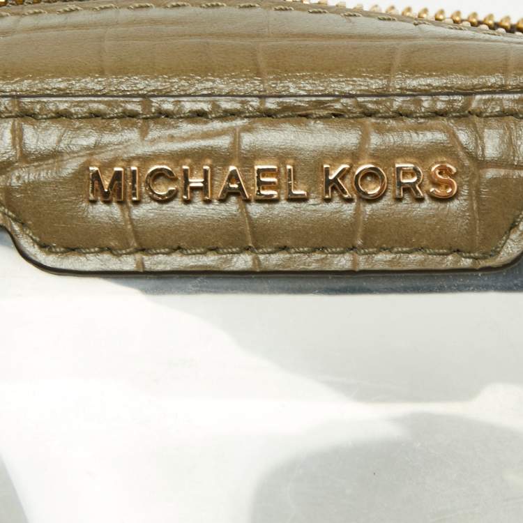 Pre Owned Michael Kors Green  PVC and Croc Embossed Ginny Crossbody Bag