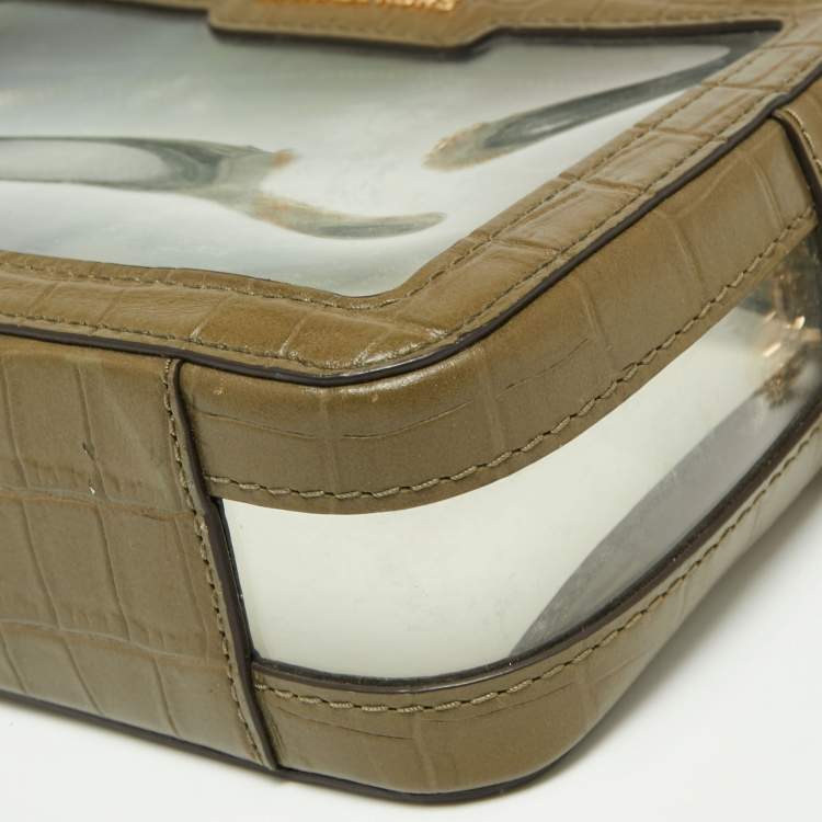 Pre Owned Michael Kors Green  PVC and Croc Embossed Ginny Crossbody Bag
