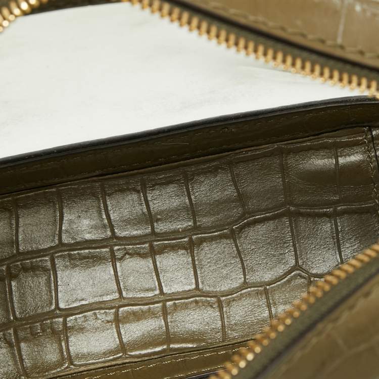 Pre Owned Michael Kors Green  PVC and Croc Embossed Ginny Crossbody Bag