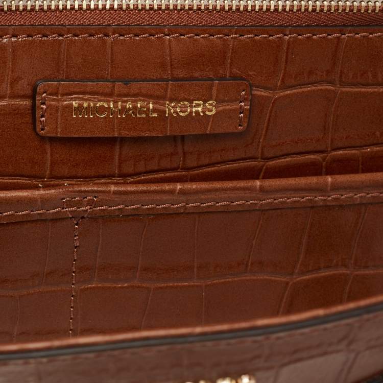 Pre Owned Michael Kors Brown/Clear PVC and Croc Embossed Leather Large Whitney Tote