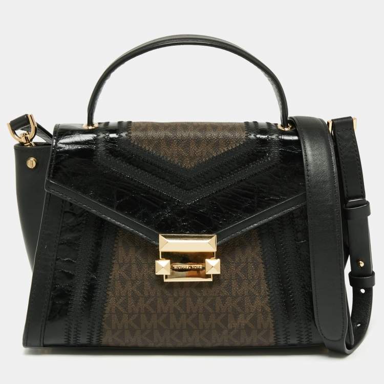 Pre Owned Michael Kors Brown/Black Signature Coated Canvas and Leather Whitney Top Handle Bag