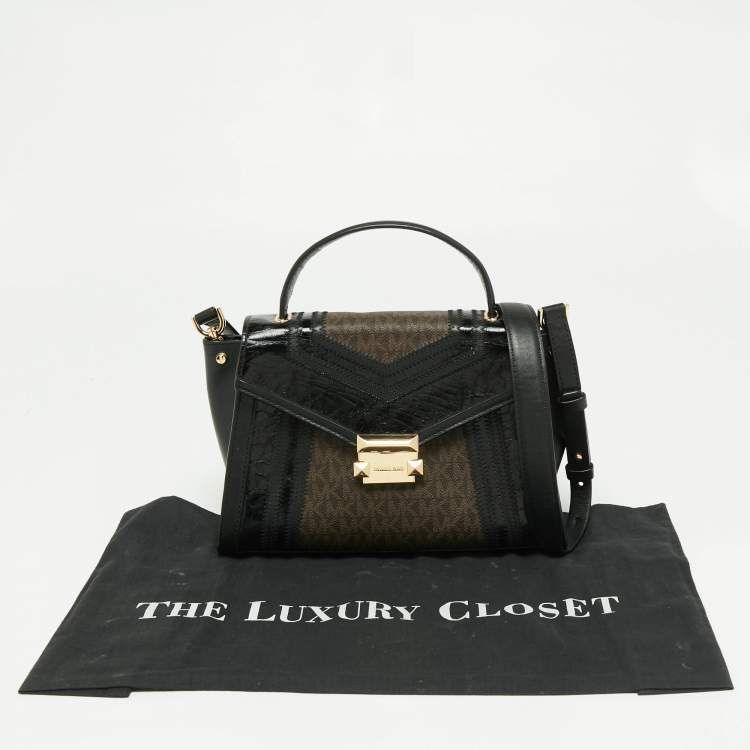 Pre Owned Michael Kors Brown/Black Signature Coated Canvas and Leather Whitney Top Handle Bag