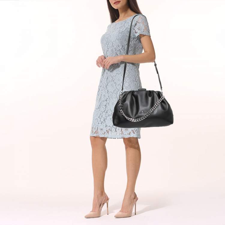 Pre Owned Michael Kors Black Faux Leather Extra-Large Nola Clutch Bag