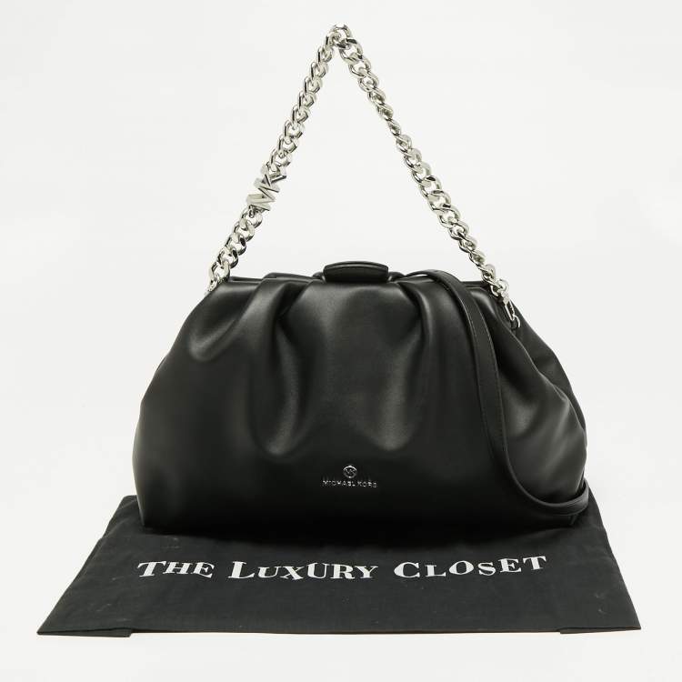 Pre Owned Michael Kors Black Faux Leather Extra-Large Nola Clutch Bag