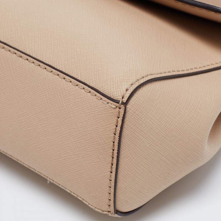 Pre Owned Michael Kors Beige Saffiano Leather Ava Extra Small Top Handle Bag