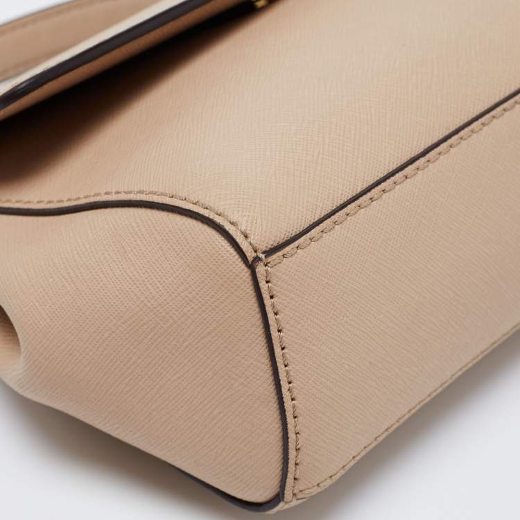 Pre Owned Michael Kors Beige Saffiano Leather Ava Extra Small Top Handle Bag