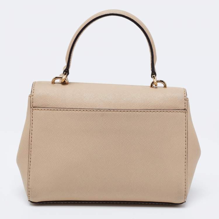 Pre Owned Michael Kors Beige Saffiano Leather Ava Extra Small Top Handle Bag