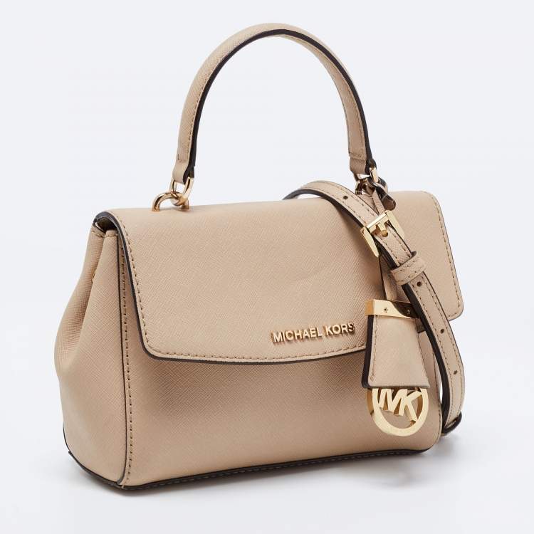 Pre Owned Michael Kors Beige Saffiano Leather Ava Extra Small Top Handle Bag