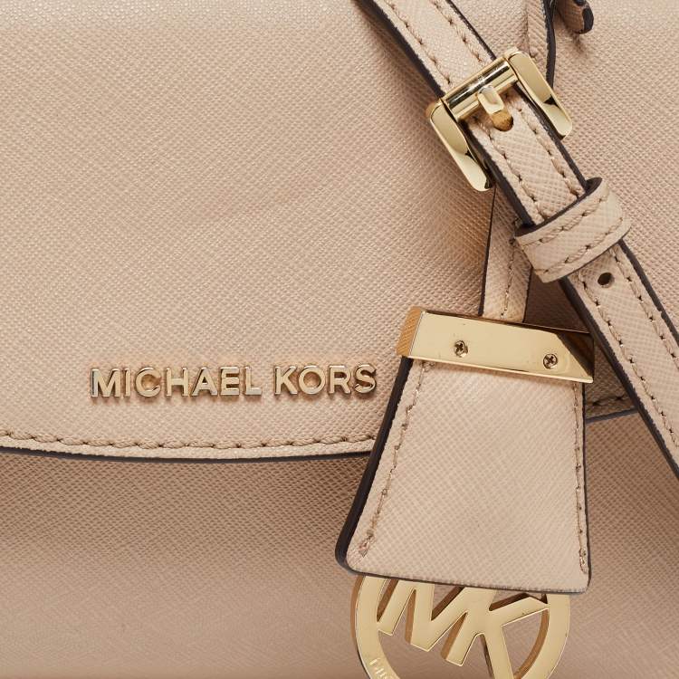Pre Owned Michael Kors Beige Saffiano Leather Ava Extra Small Top Handle Bag