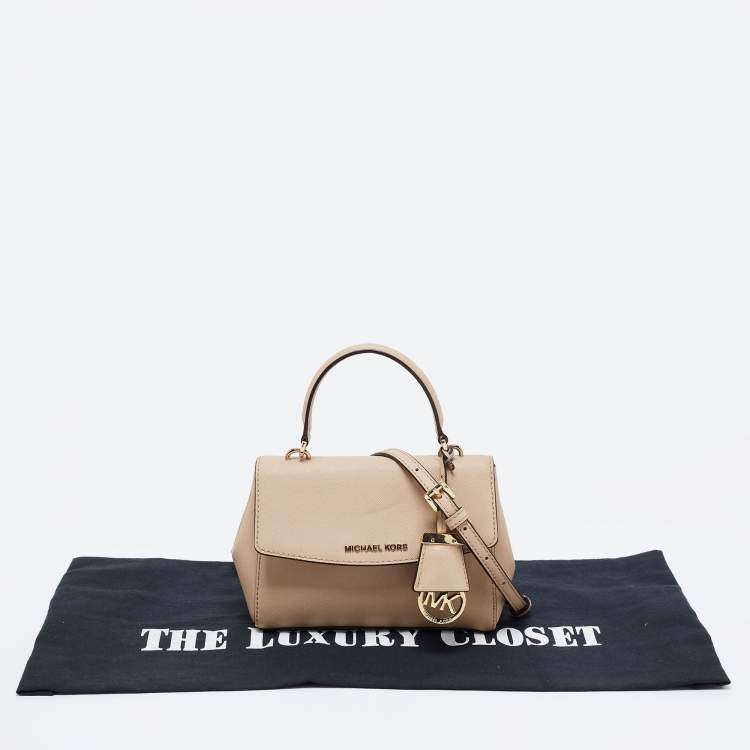 Pre Owned Michael Kors Beige Saffiano Leather Ava Extra Small Top Handle Bag