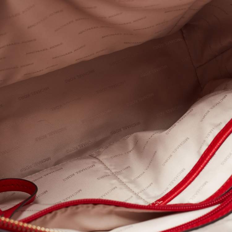 Pre Owned Michael Kors Red Leather Jet Set Tote