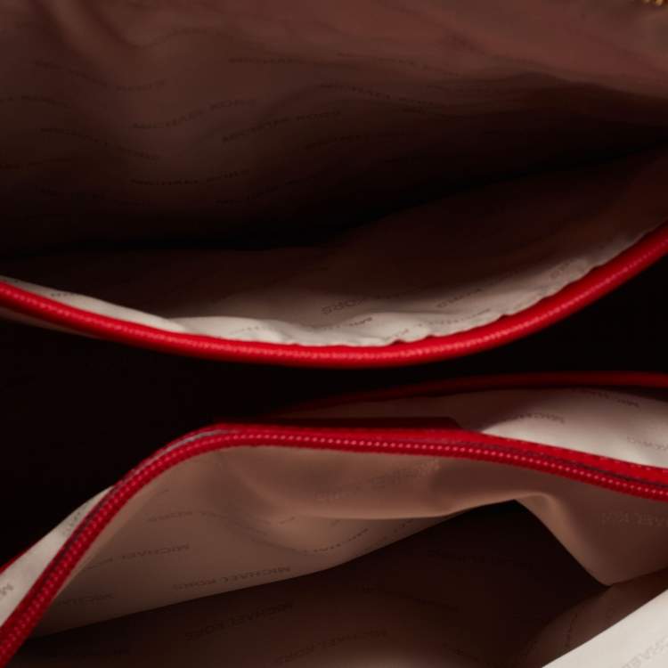 Pre Owned Michael Kors Red Leather Jet Set Tote