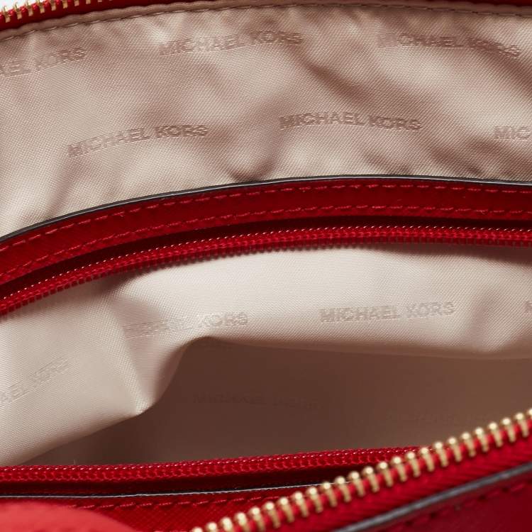 Pre Owned Michael Kors Red Leather Jet Set Tote