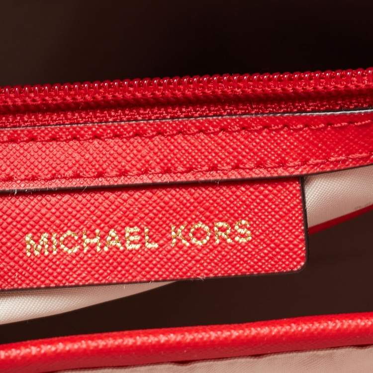 Pre Owned Michael Kors Red Leather Jet Set Tote