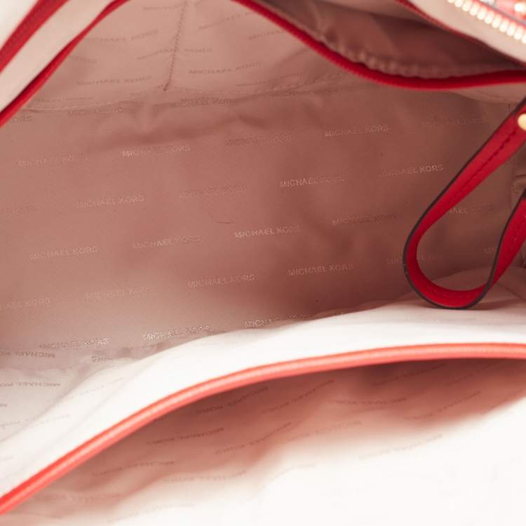 Pre Owned Michael Kors Red Leather Jet Set Tote