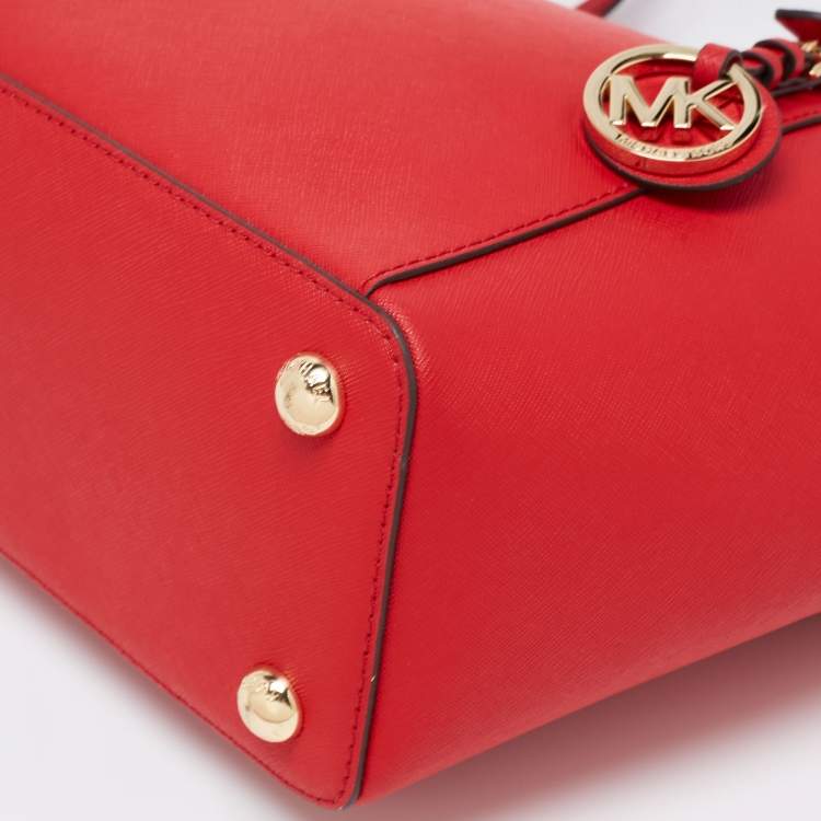 Pre Owned Michael Kors Red Leather Jet Set Tote