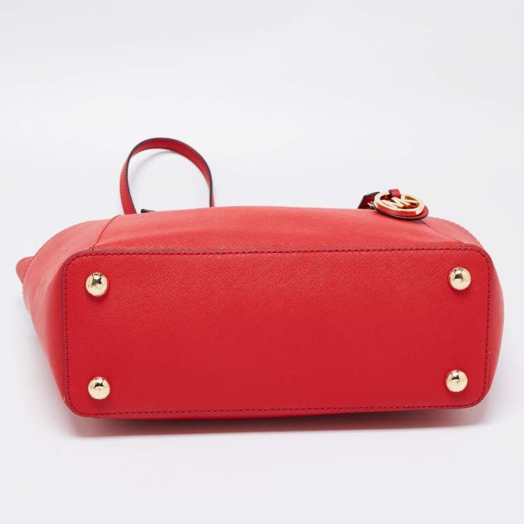 Pre Owned Michael Kors Red Leather Jet Set Tote