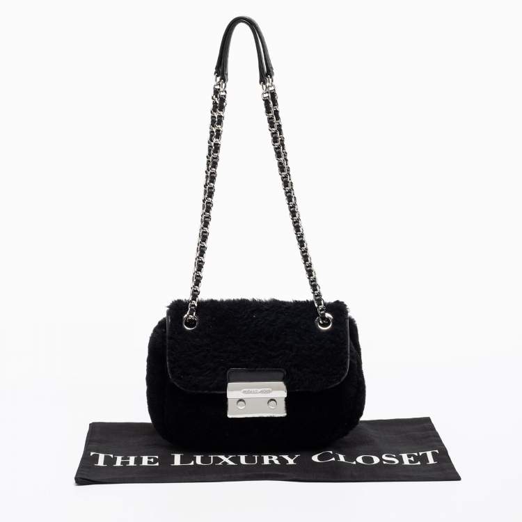 Pre Owned Michael Kors Black Shearling and Leather Trim Sloan Chain Shoulder Bag