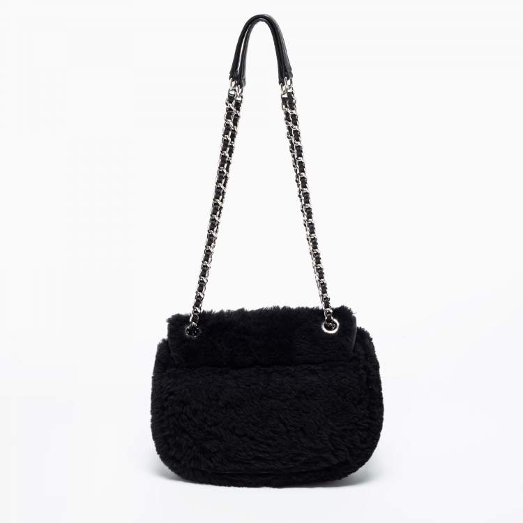 Pre Owned Michael Kors Black Shearling and Leather Trim Sloan Chain Shoulder Bag