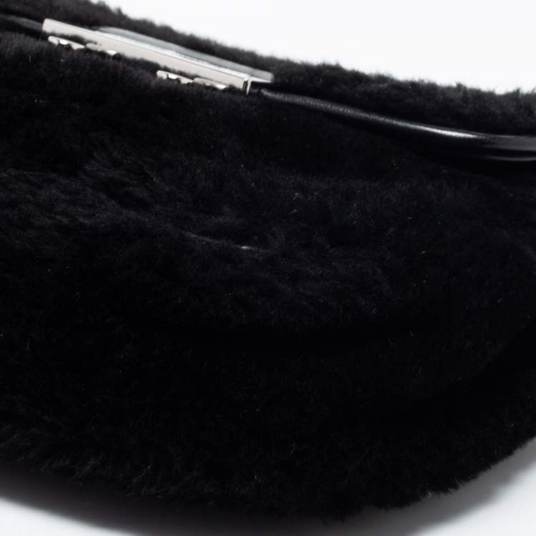 Pre Owned Michael Kors Black Shearling and Leather Trim Sloan Chain Shoulder Bag