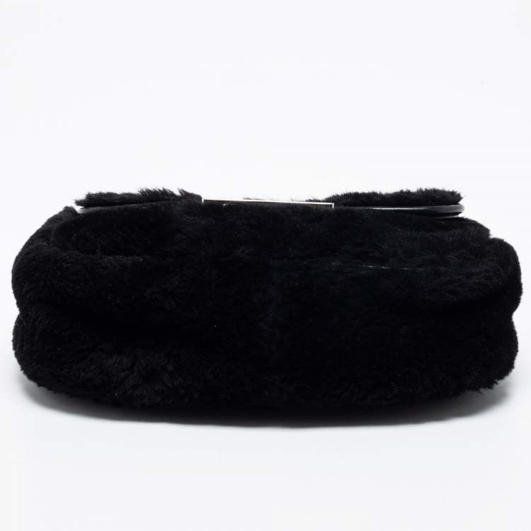 Pre Owned Michael Kors Black Shearling and Leather Trim Sloan Chain Shoulder Bag