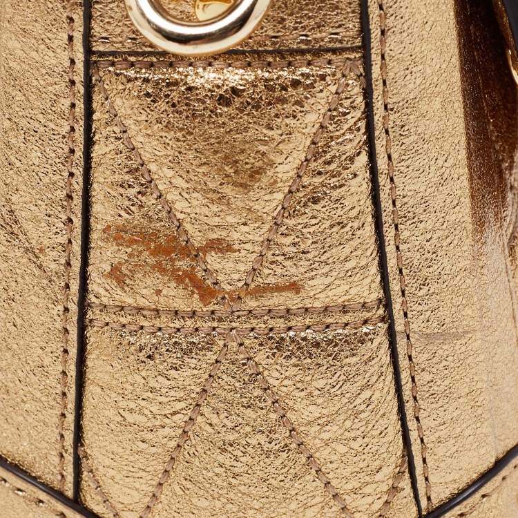 Pre Owned Michael Kors Gold Quilted Leather Small Cori Trunk Top Handle Bag