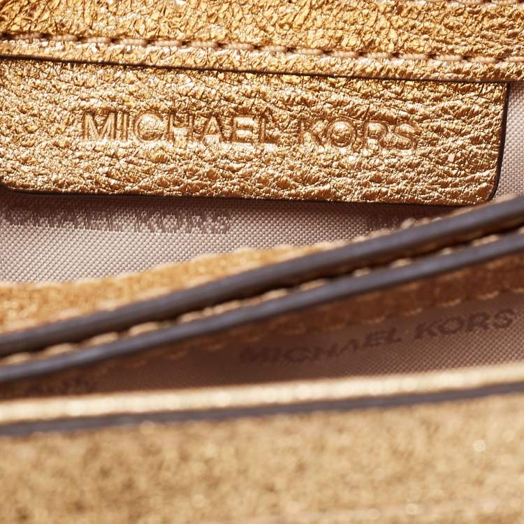Pre Owned Michael Kors Gold Quilted Leather Small Cori Trunk Top Handle Bag