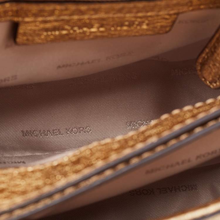 Pre Owned Michael Kors Gold Quilted Leather Small Cori Trunk Top Handle Bag