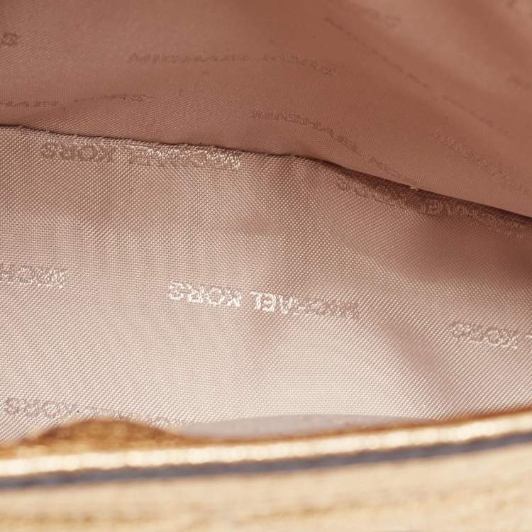 Pre Owned Michael Kors Gold Quilted Leather Small Cori Trunk Top Handle Bag