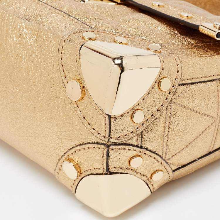 Pre Owned Michael Kors Gold Quilted Leather Small Cori Trunk Top Handle Bag
