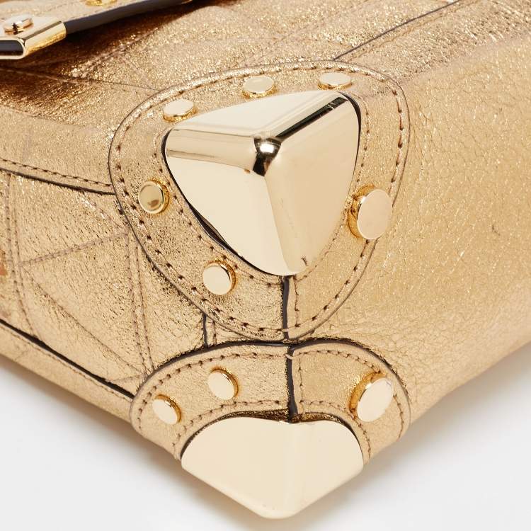 Pre Owned Michael Kors Gold Quilted Leather Small Cori Trunk Top Handle Bag