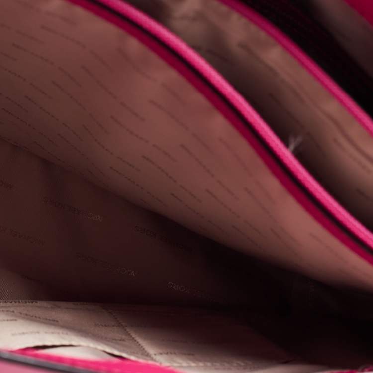 Pre Owned Michael Kors Pink Saffiano Leather Large Top Zip Jet Set Tote