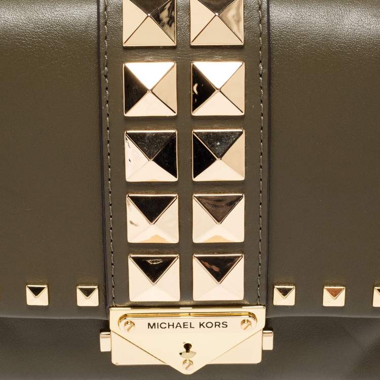 Pre Owned Michael Kors Green Leather Studded Medium Cece Shoulder Bag