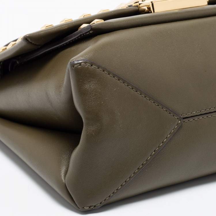 Pre Owned Michael Kors Green Leather Studded Medium Cece Shoulder Bag