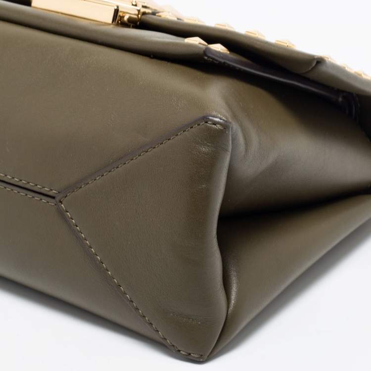 Pre Owned Michael Kors Green Leather Studded Medium Cece Shoulder Bag