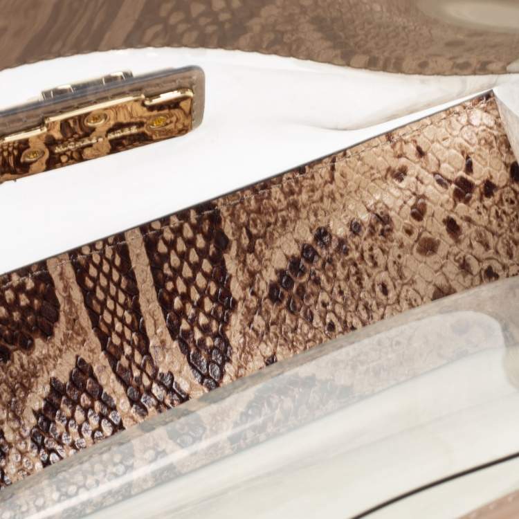 Pre Owned Michael Kors Beige/Brown Python Embossed Leather And PVC Sloan Top Handle Bag
