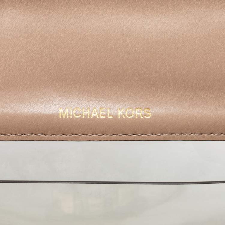 Pre Owned Michael Kors Beige/Brown Python Embossed Leather And PVC Sloan Top Handle Bag