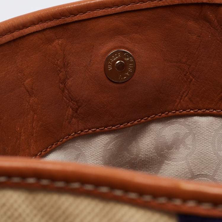 Pre Owned MICHAEL Michael Kors Tri Color Canvas and Leather Large Hamilton North South Tote