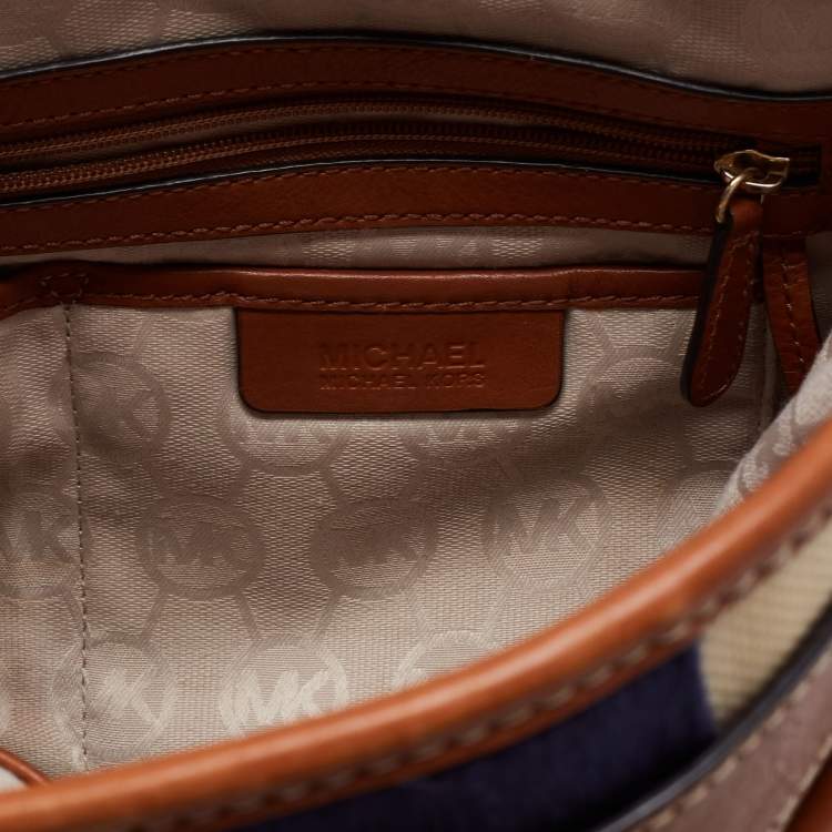 Pre Owned MICHAEL Michael Kors Tri Color Canvas and Leather Large Hamilton North South Tote