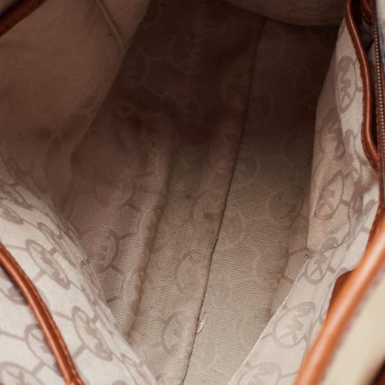 Pre Owned MICHAEL Michael Kors Tri Color Canvas and Leather Large Hamilton North South Tote